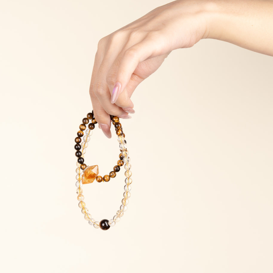 Confidence Career Golden Beginnings II Tiger's Eye Citrine Handmade 2-Wrap Bracelet·Earth｜Grounding — on-hand image 2