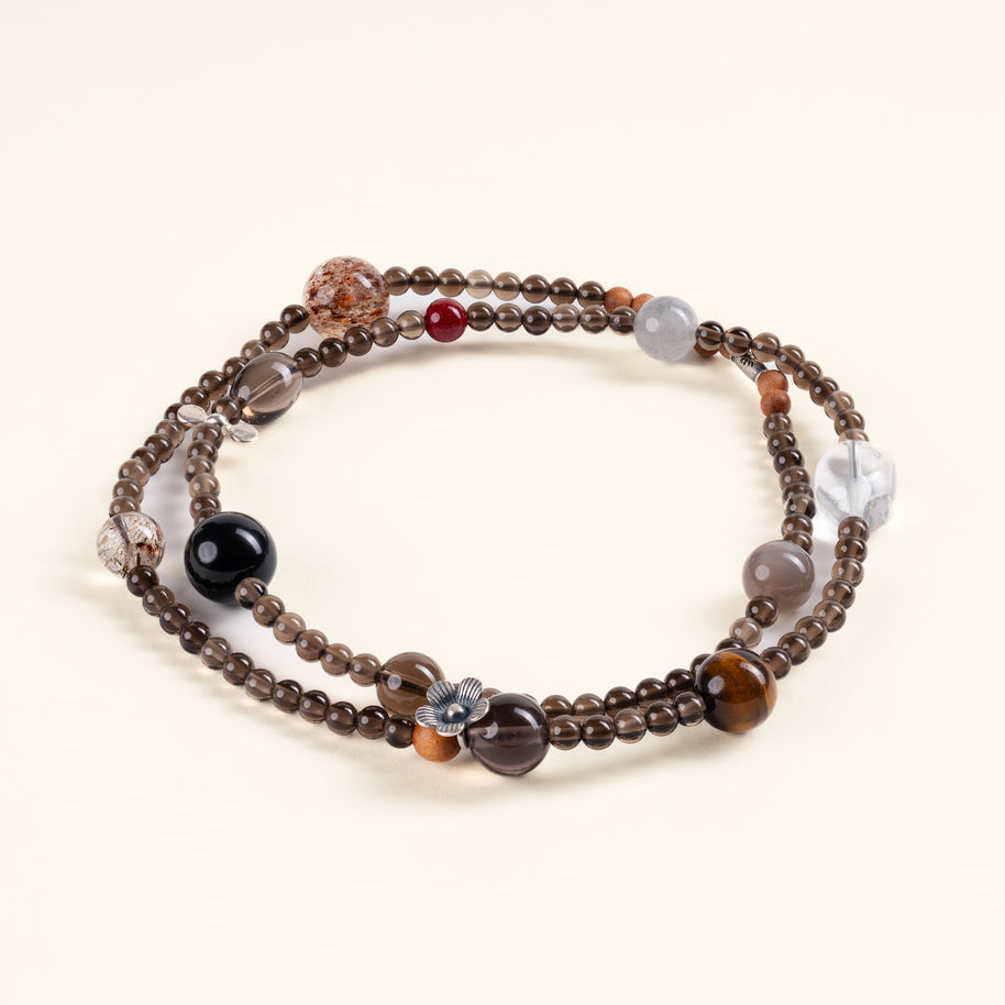 Confidence Career Rising Fortune Golden Tiger's Eye Sandalwood Handmade 3-Loop Bracelet·Earth｜Grounding — main