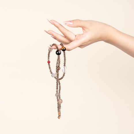 Confidence Career Rising Fortune Golden Tiger's Eye Sandalwood Handmade 3-Loop Bracelet·Earth｜Grounding — on-hand image 1