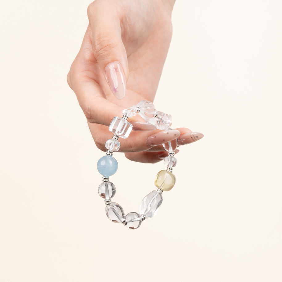 Source Connection Intuition Mirror Clear Clear Quartz Citrine Handmade Bracelet·Metal｜Clarity — on-hand image 2