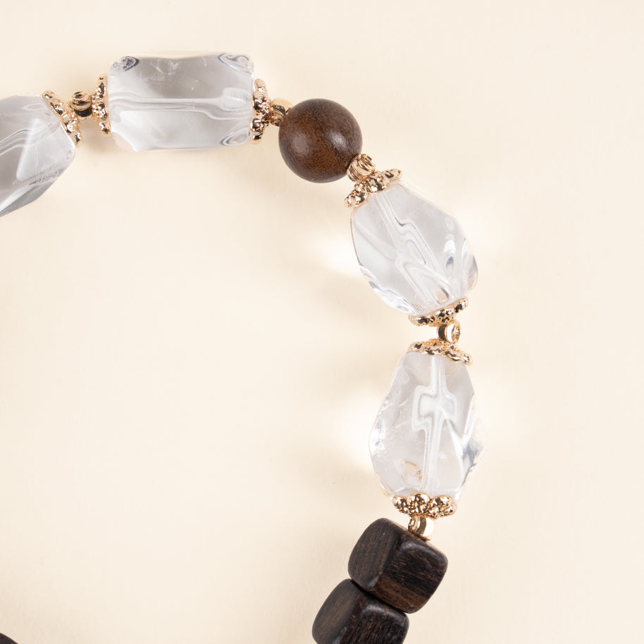 Source Connection Intuition Pale Reflection Clear Quartz Agarwood Handmade Bracelet·Metal｜Clarity — detail image 2