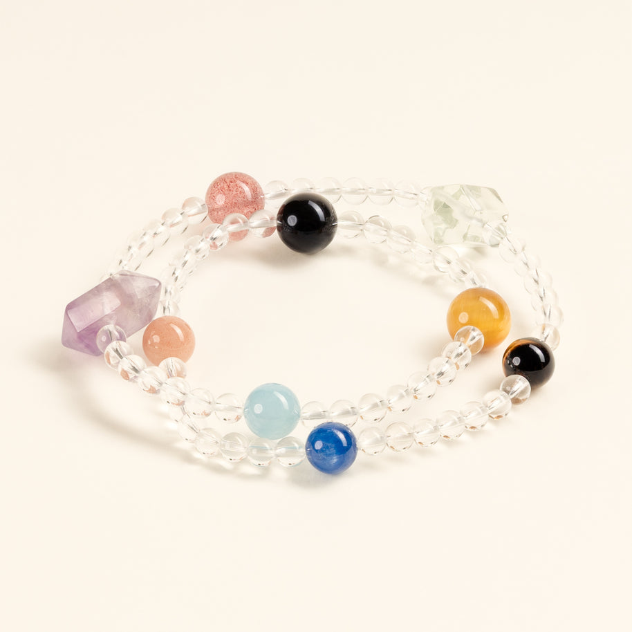 Vitality Confidence Whispers of the Heart Sunstone Silver Obsidian Handmade 2-Wrap Bracelet·Fire｜Passion — main