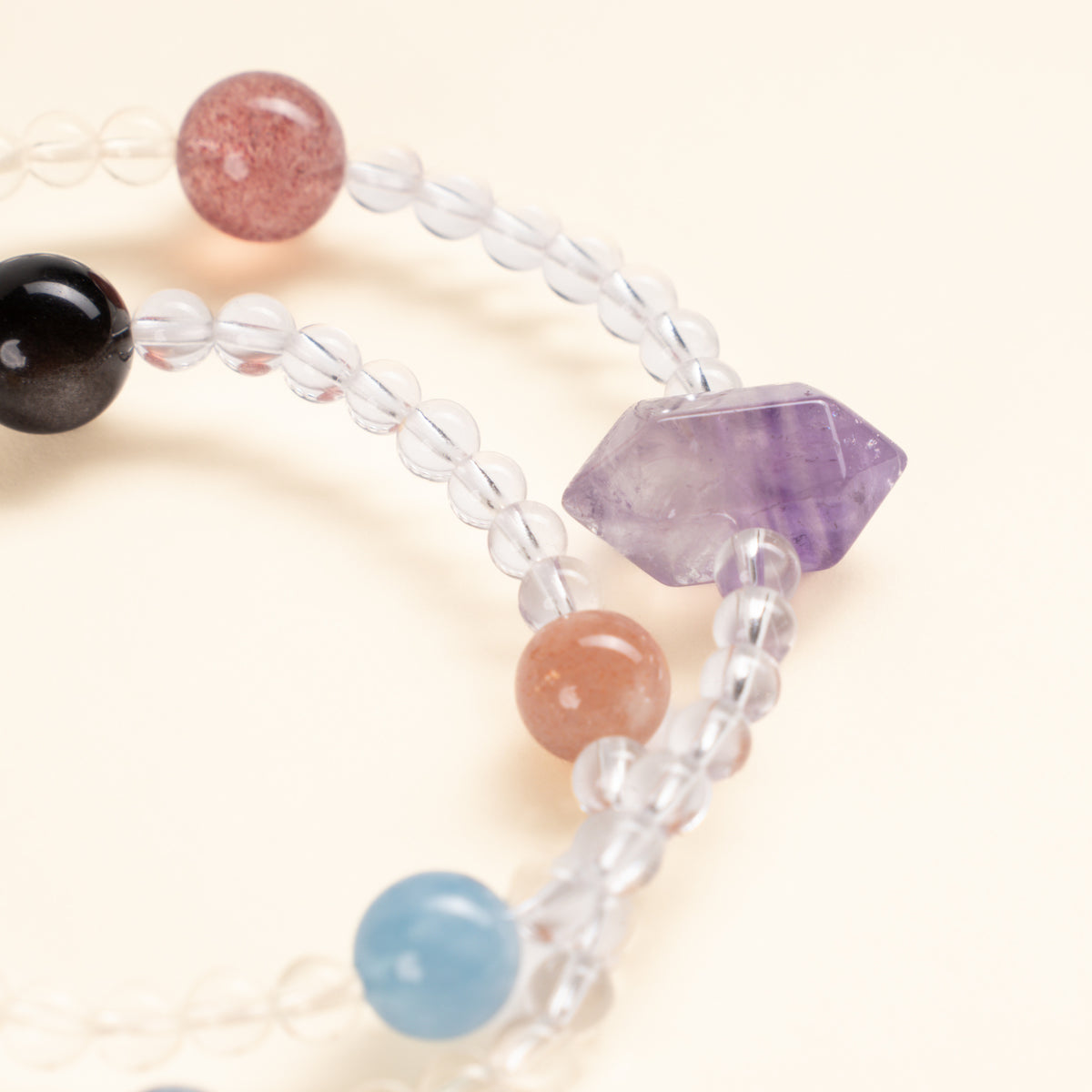 Vitality Confidence Whispers of the Heart Sunstone Silver Obsidian Handmade 2-Wrap Bracelet·Fire｜Passion — detail image 1