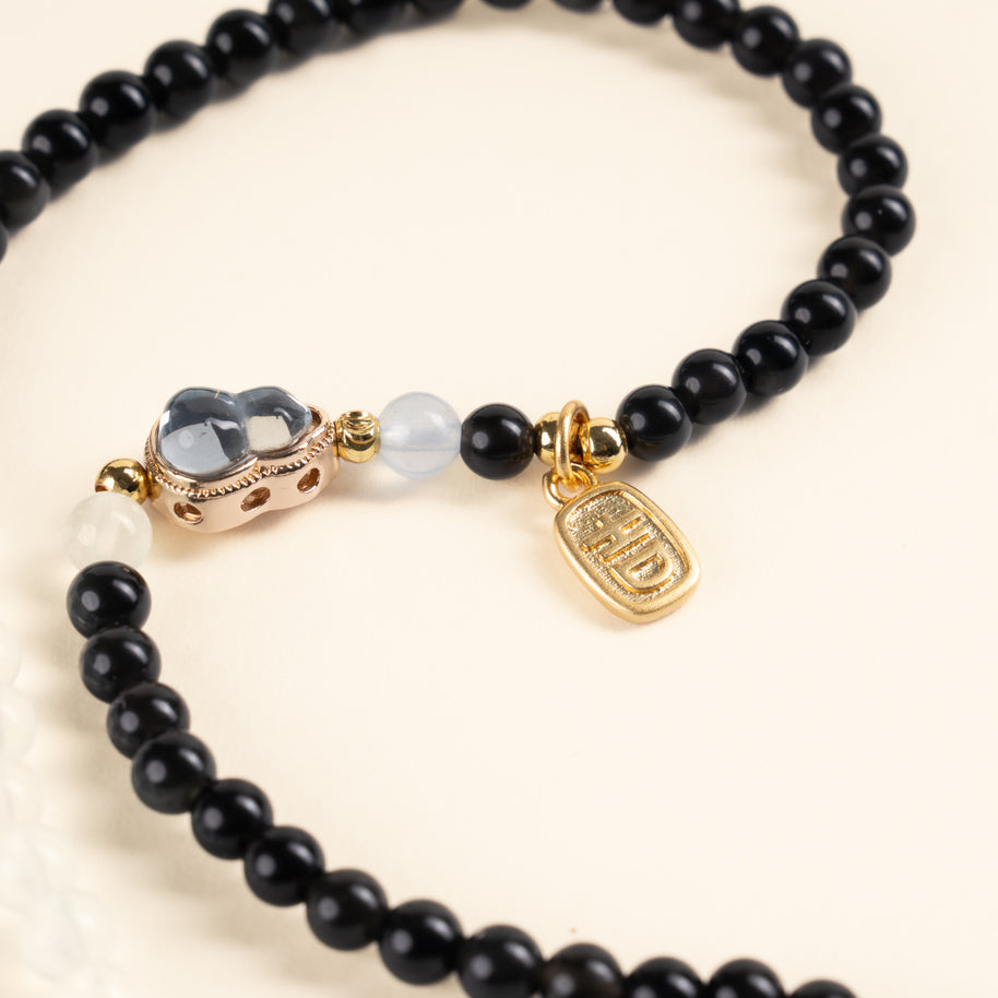 Protection Grounding Deep Blue Awake Obsidian Aquamarine Handmade 2-Wrap Bracelet·Water｜Intuition — detail image 2