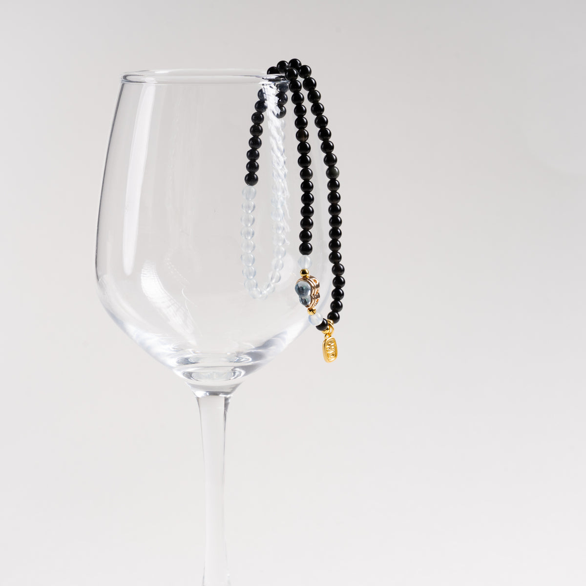 Protection Grounding Deep Blue Awake Obsidian Aquamarine Handmade 2-Wrap Bracelet·Water｜Intuition — atmosphere image 1