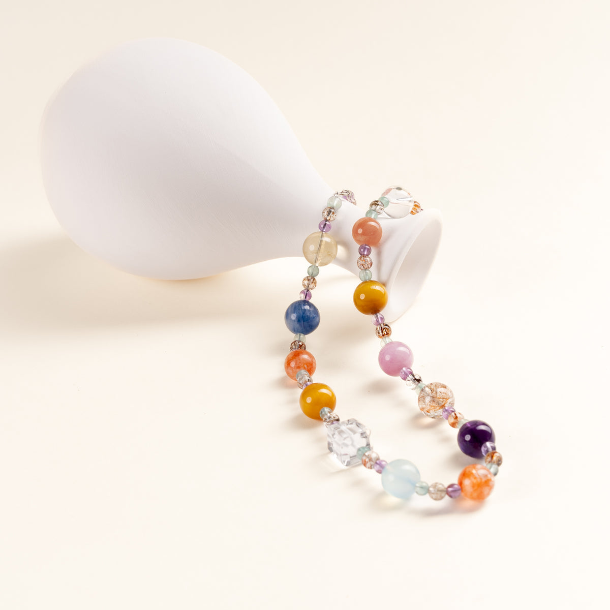 Calm Intuition Soft Evening Bloom Amethyst Green Fluorite Handmade Necklace·Fire｜Passion — atmosphere image 1