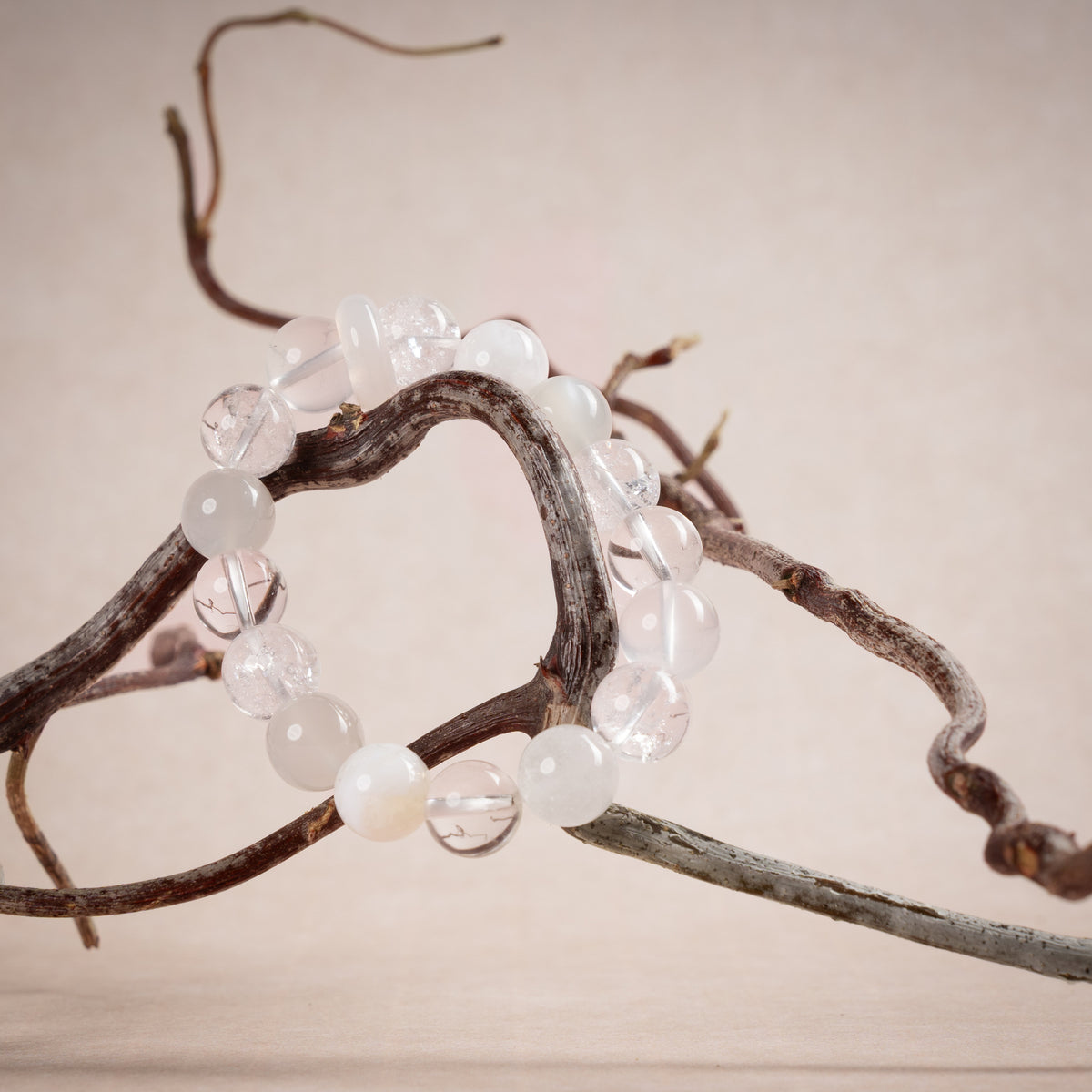 Source Connection Intuition Moonlight Whisper Clear Quartz White Fluorite Handmade Bracelet·Metal｜Clarity — atmosphere image 2