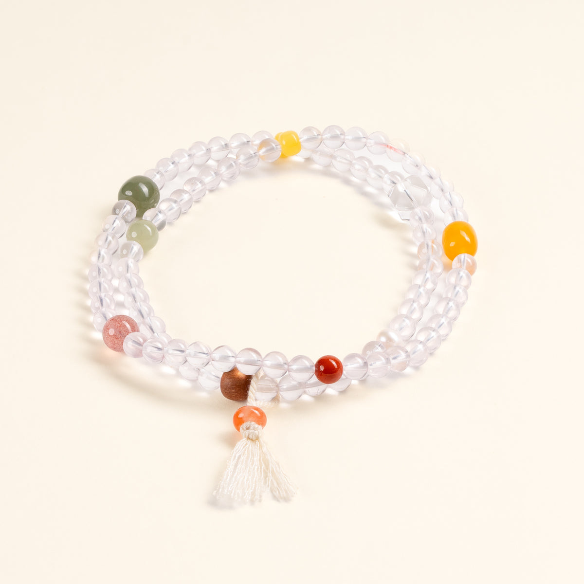 Source Connection Intuition First Moonlight Clear Quartz Beeswax Amber Handmade 3-Loop Bracelet·Metal｜Clarity — main