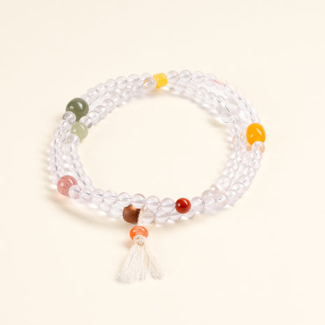 Source Connection Intuition First Moonlight Clear Quartz Beeswax Amber Handmade 3-Loop Bracelet·Metal｜Clarity — main