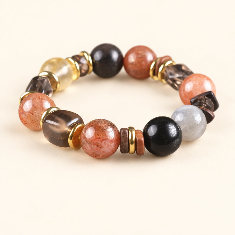 Cord-Cutting Cleansing Embers in the Dark Multicolor Black Gold Super Seven Grey Moonstone Handmade Bracelet·Earth｜Nourishment