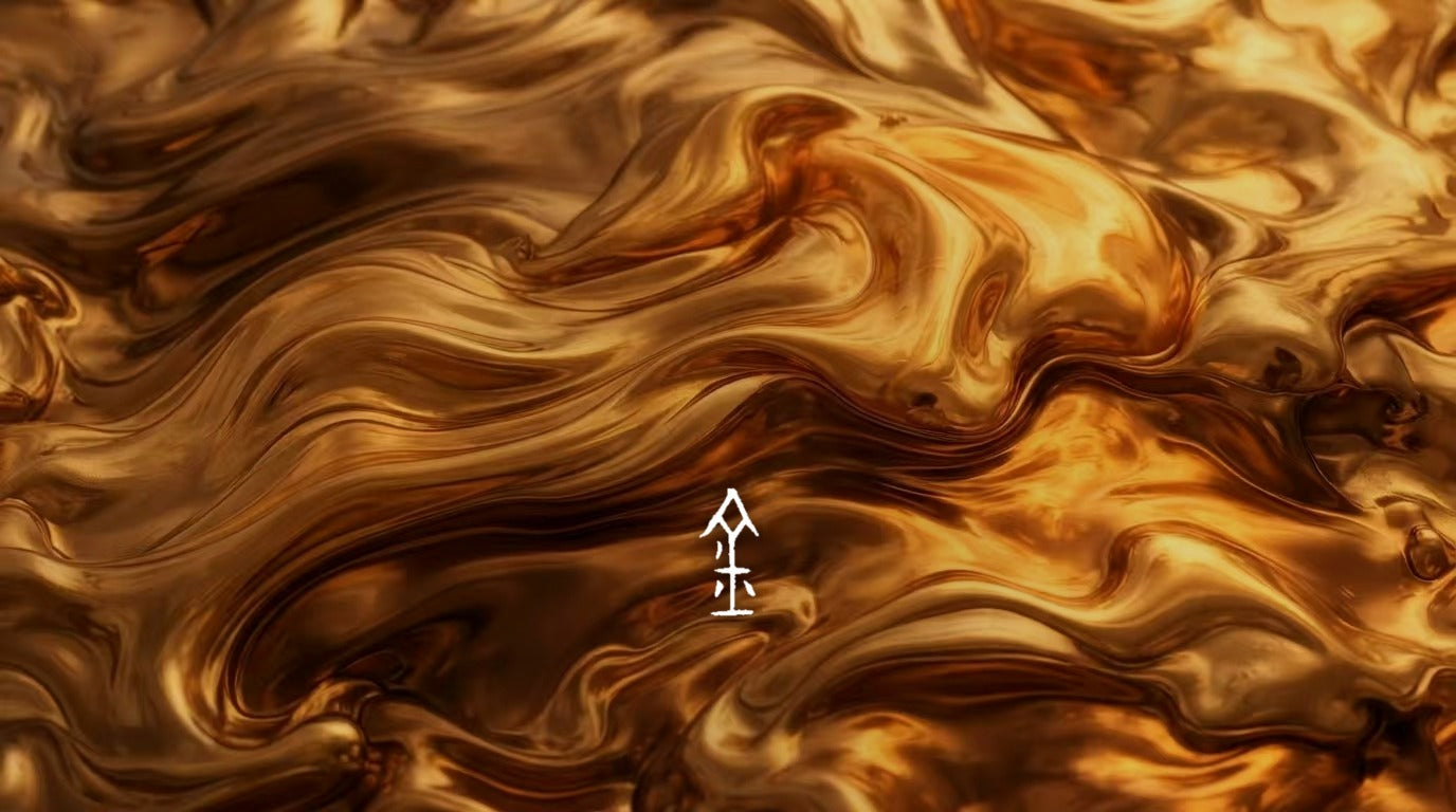Metal energy represented by luminous golden forms